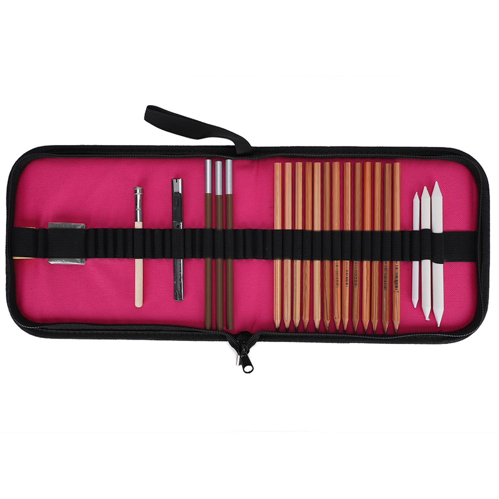Sketch Drawing Pencil Set W/Charcoal Eraser Zippered Carrying Case Stationery Supplies