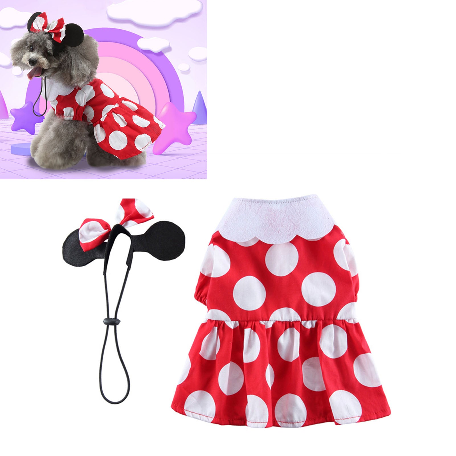 Dog Dress Cute Comfortable Stylish Puppy Skirt Pet Clothing for 4 Seasons Christmas Festival Red and White Dot S