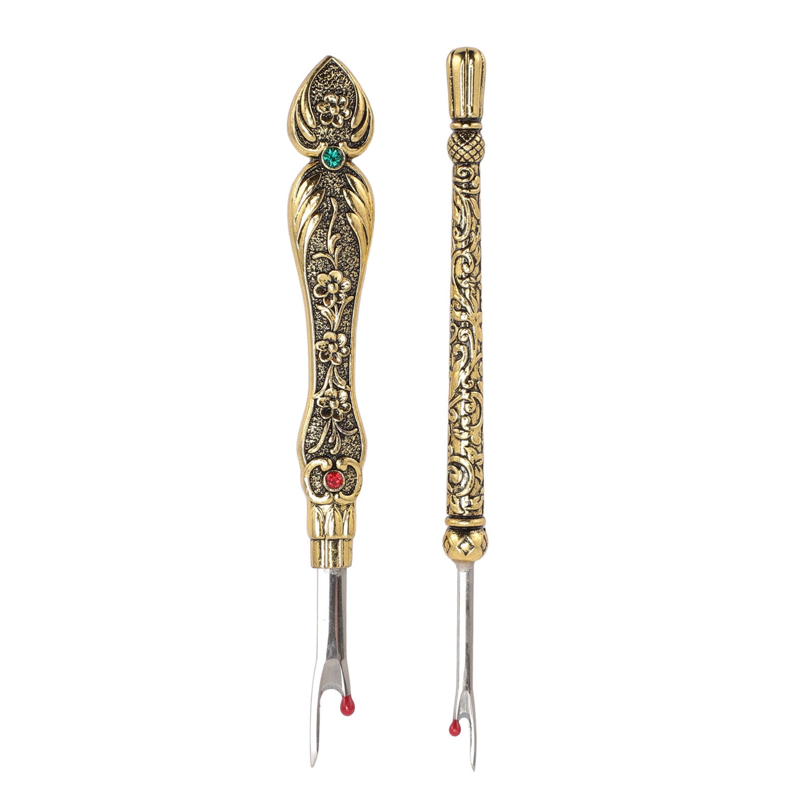 2pcs Retro Seam Remover Quickly Removal DIY Metal Hand Stitch Remover Thread Remover for Needlework Leatherwork Gold