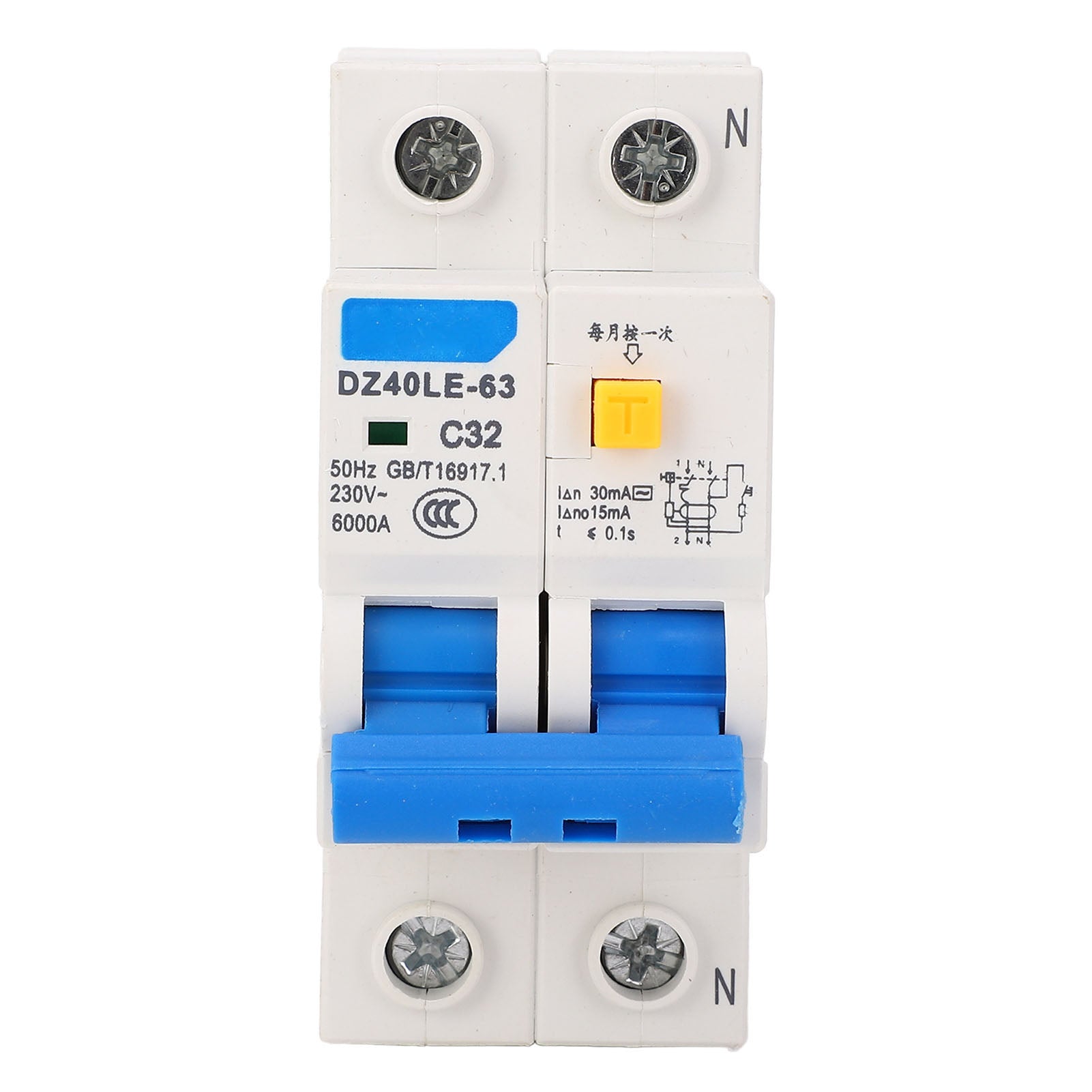 Miniature Circuit Breaker 1P Plus N Rail Mounting Double Handle Leakage Protector Air Switch for Home