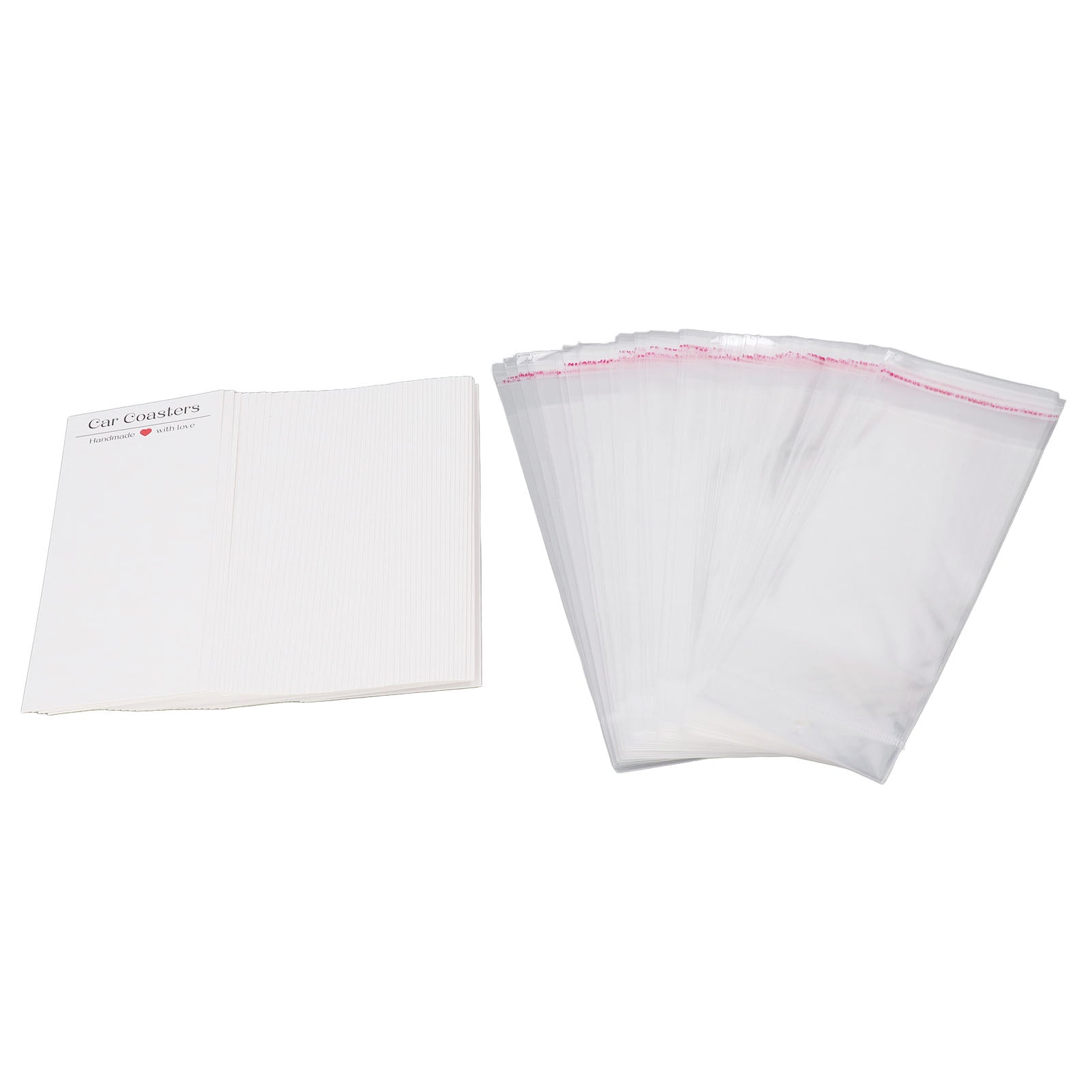 100 Set Car Coaster Packaging White Thick Coaster Display Cards and Self Adhesive Plastic Bags Set for Retail