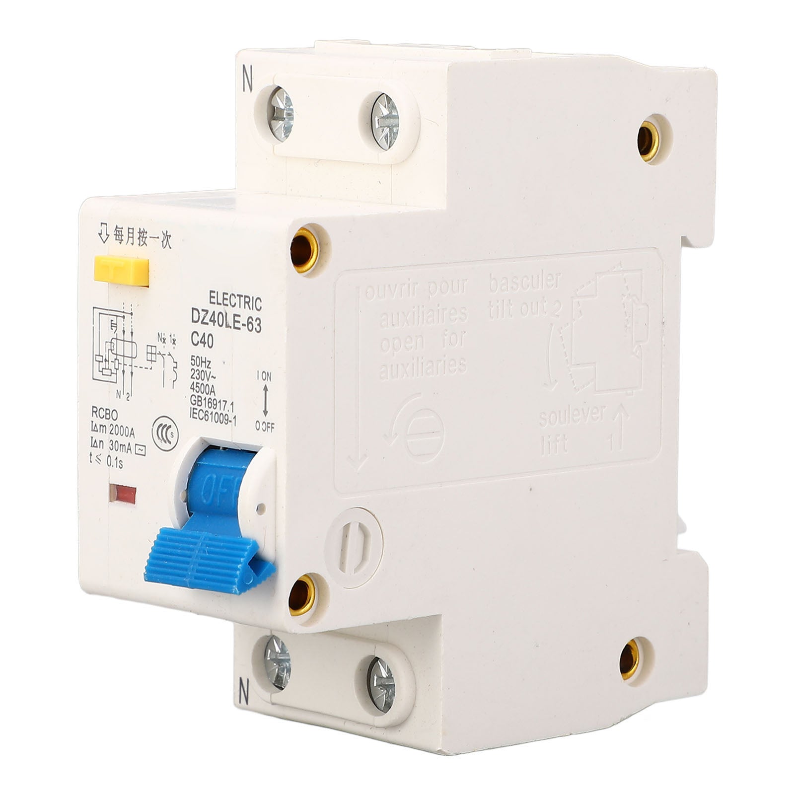DZ40LE 63 Leakage Circuit Breaker  PC Flame Retardant Rail Mounting Single Handle Circuit Breaker 1p+N Leakage Protector