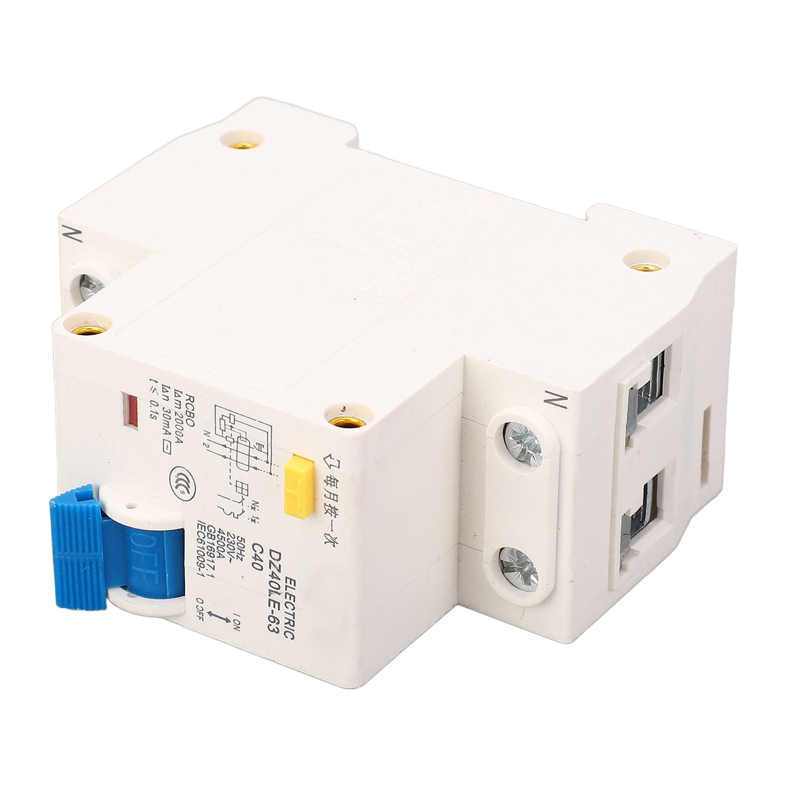 DZ40LE 63 Leakage Circuit Breaker  PC Flame Retardant Rail Mounting Single Handle Circuit Breaker 1p+N Leakage Protector