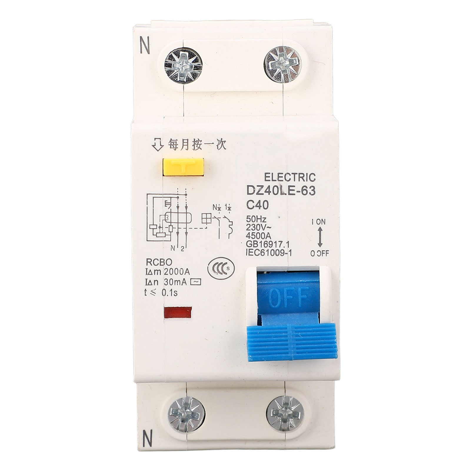 DZ40LE 63 Leakage Circuit Breaker  PC Flame Retardant Rail Mounting Single Handle Circuit Breaker 1p+N Leakage Protector