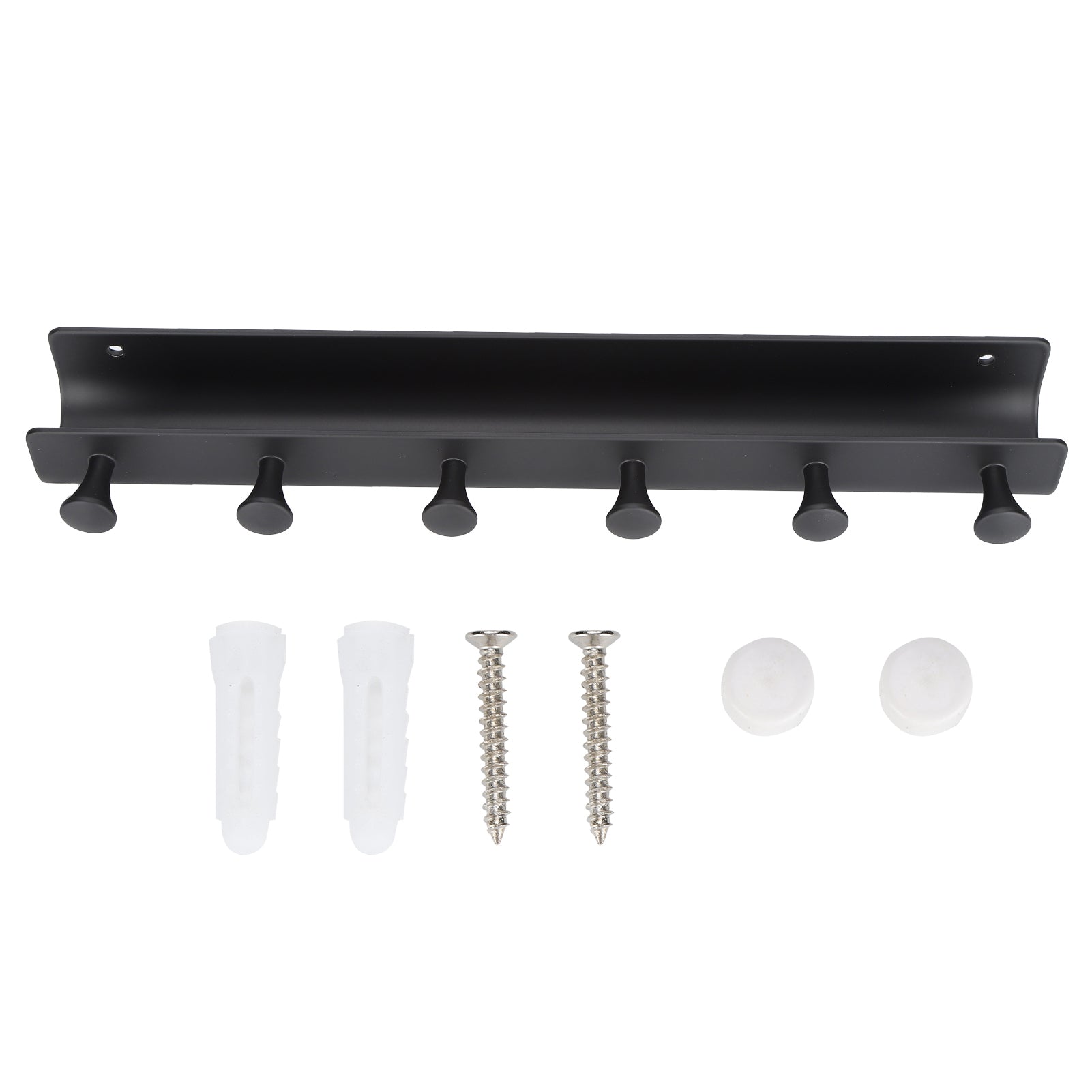 Wall Mounted Hook Space Aluminum Wall Clothes Pegs with 6 Hooks Punchfree Hanger for Hanging Coats Hat Keychain(Black )