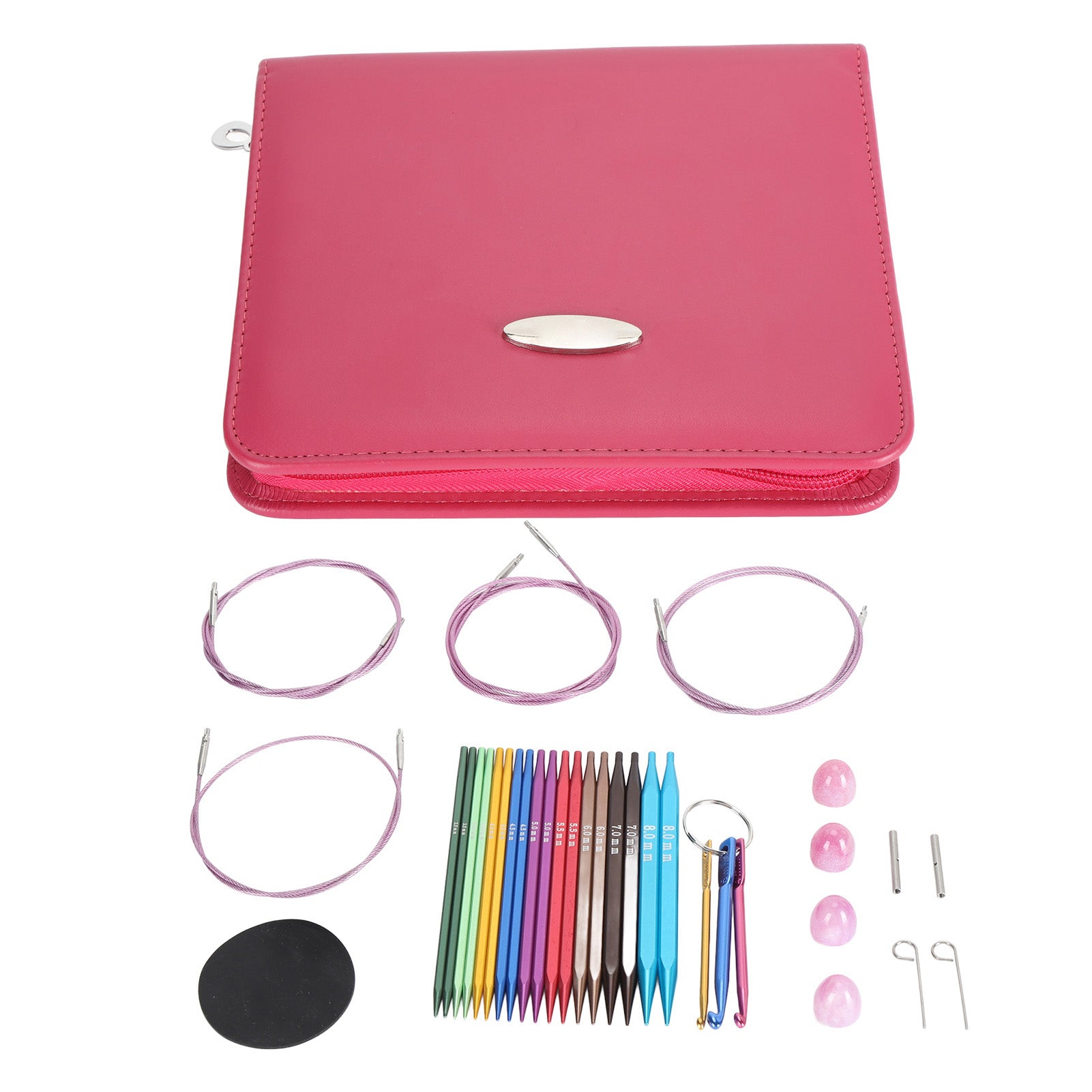 9 Pairs Circular Knitting Needle Set 3.5‑8mm Colorful Square Aluminum Circular Knitting Needles with 40‑100cm Cables