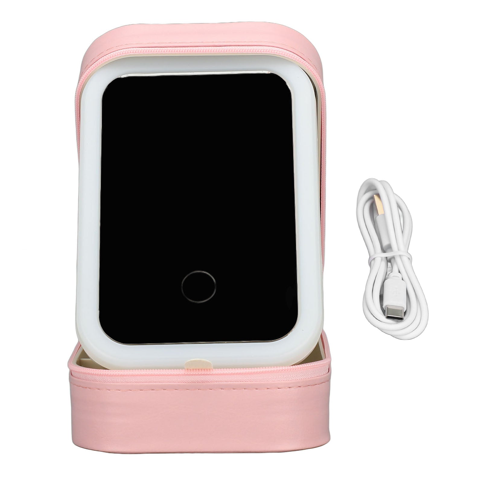 Jewelry Storage Box 3 Color Adjustable Lighting Leather Travel Makeup Box with LED Mirror for Eyebrow Pencil Lipstick Pink