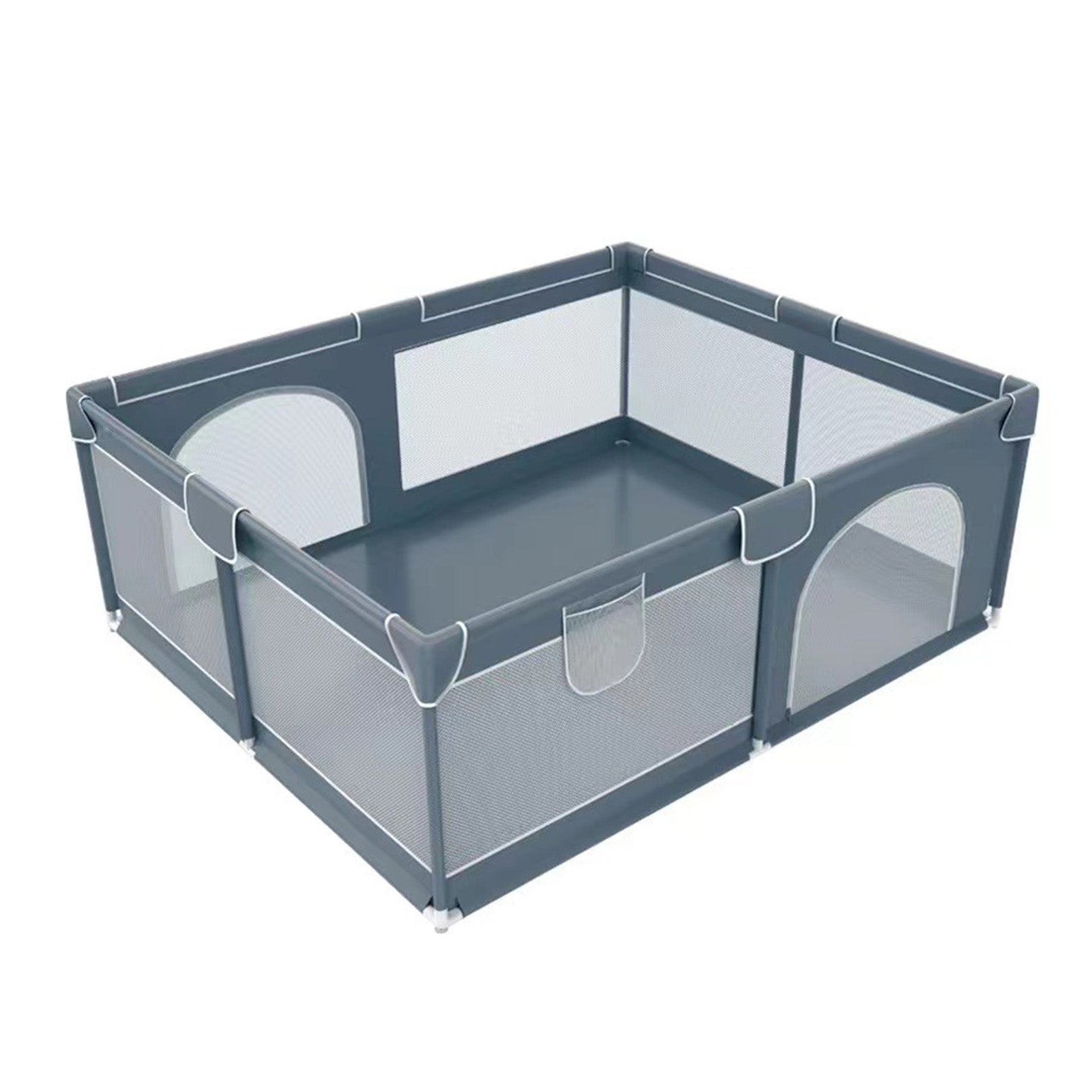 Playpen Metal Fabric Indoor Baby Fence Dark Gray 127x127cm