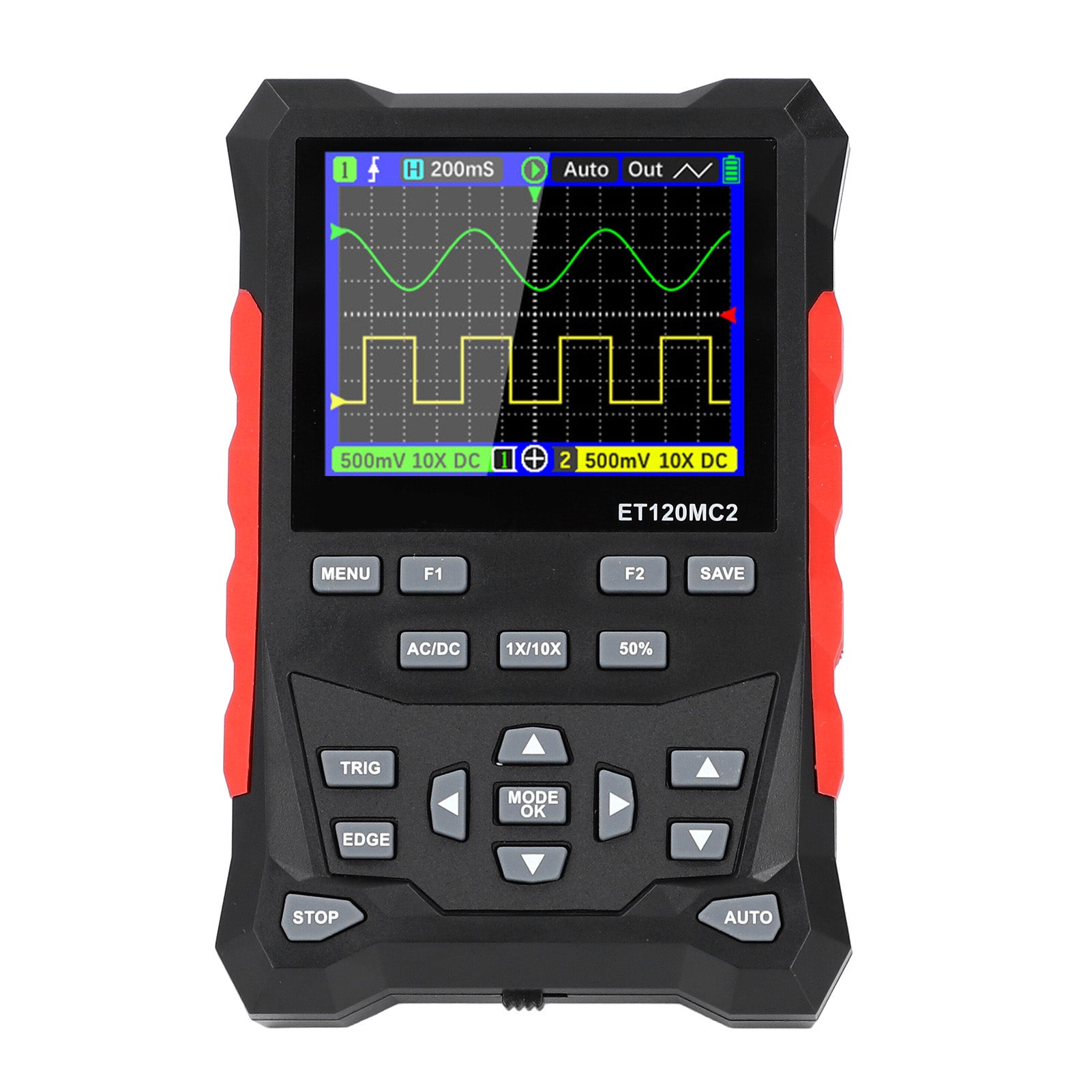 Oscilloscope 2 Channel 120MHz Bandwidth 500MSa/s Sampling Rate 2.4 Inch TFT LCD Digital Oscilloscope with 1‑10X Probe
