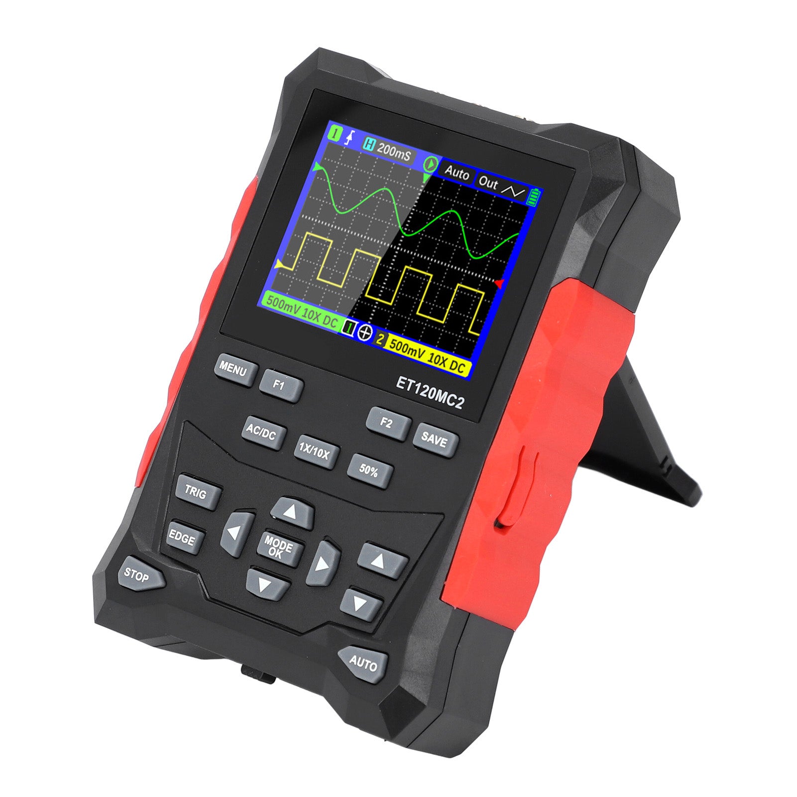 Oscilloscope 2 Channel 120MHz Bandwidth 500MSa/s Sampling Rate 2.4 Inch TFT LCD Digital Oscilloscope with 1‑10X Probe