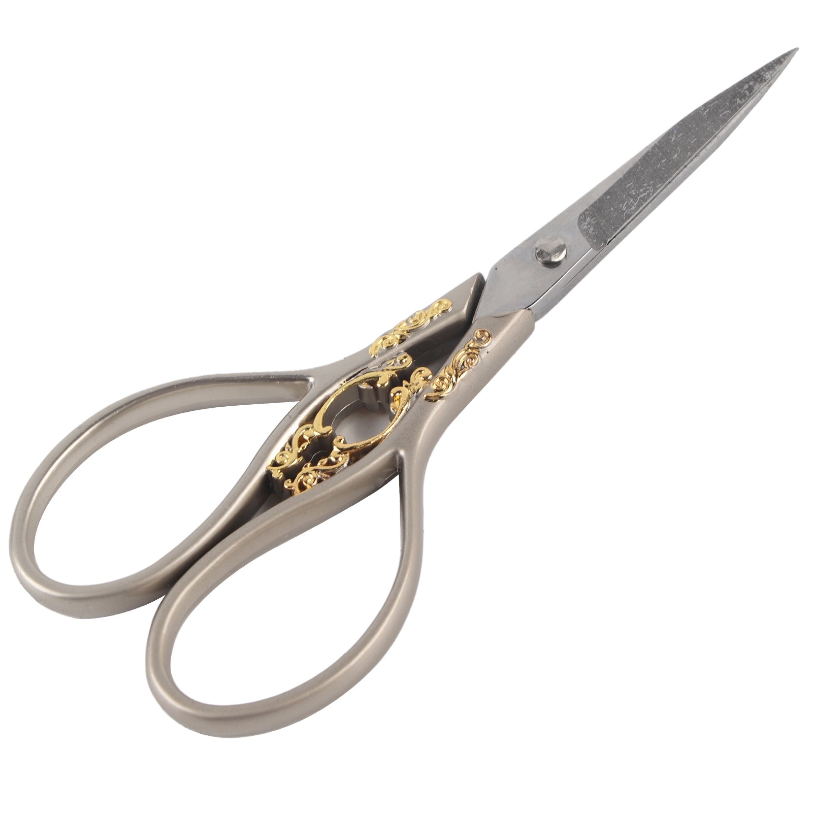 1pc Stainless Steel Tailor Scissors Household DIY Sewing Accessories(silver with gold pattern)