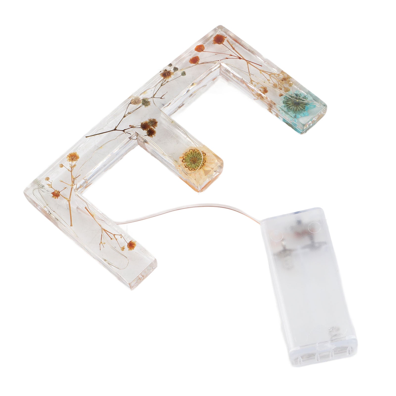 Floral Resin Letter Light Dry Flower and Alphabet Shape LED Night Lamp for Home Holiday Decoration Gift Making E Shape