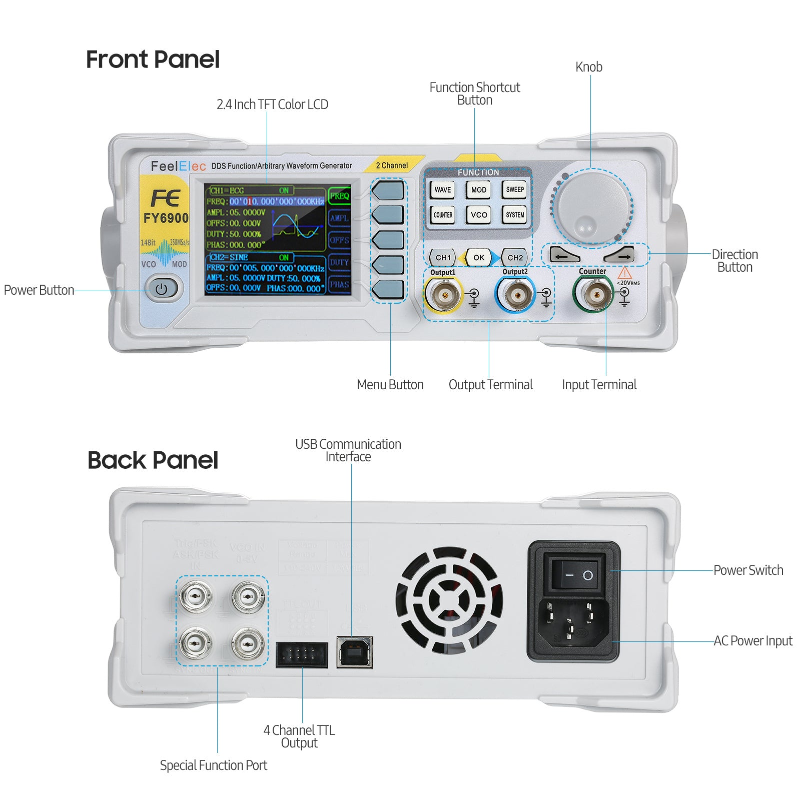 60MHz Function Signal Generator High Precision Digital DDS Dual-channel Function Signal/Arbitrary Waveform Generator Pulse Signal Source 250MSa/s Frequency Meter VCO Burst AM/PM/FM/ASK/FSK/PSK Modulation DDS Generator Function Source Generator