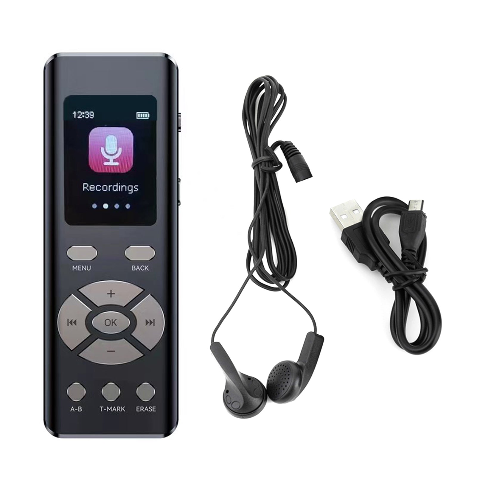 Intelligent Noise Reduction Voice Recorder with Microphone High-fidelity A-B Loop Playback MP3 2-Channel Type-C USB2.0 Stereo Recording Digital Audio Recorder with 16G Memory Card for Teachers Students Journalists Lawyers