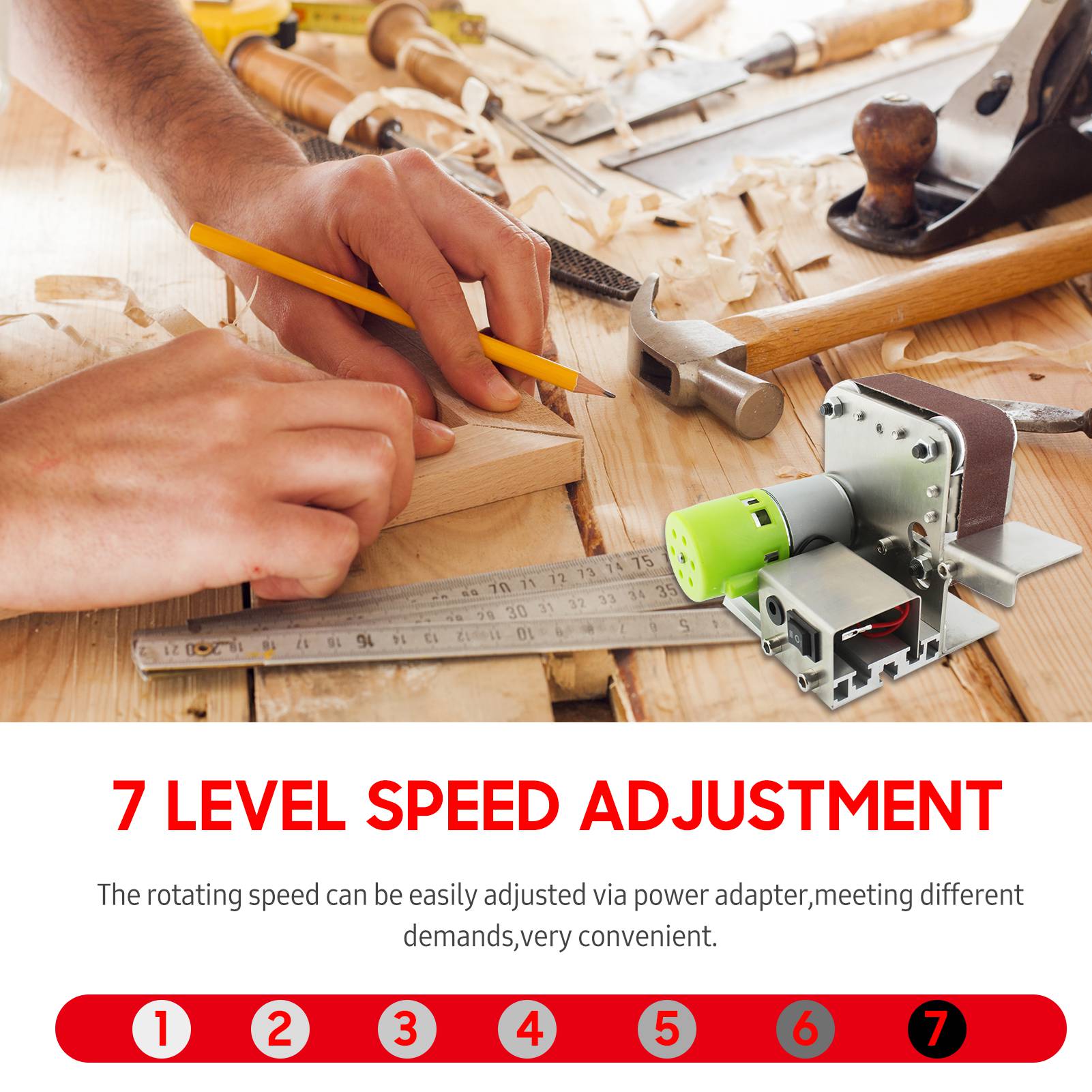 Mini Belt Sander Electric Sanding Polishing Grinding Machine 7 Variable Speed with 10 Sanding Belts for Polishing Wood Acrylic Metal