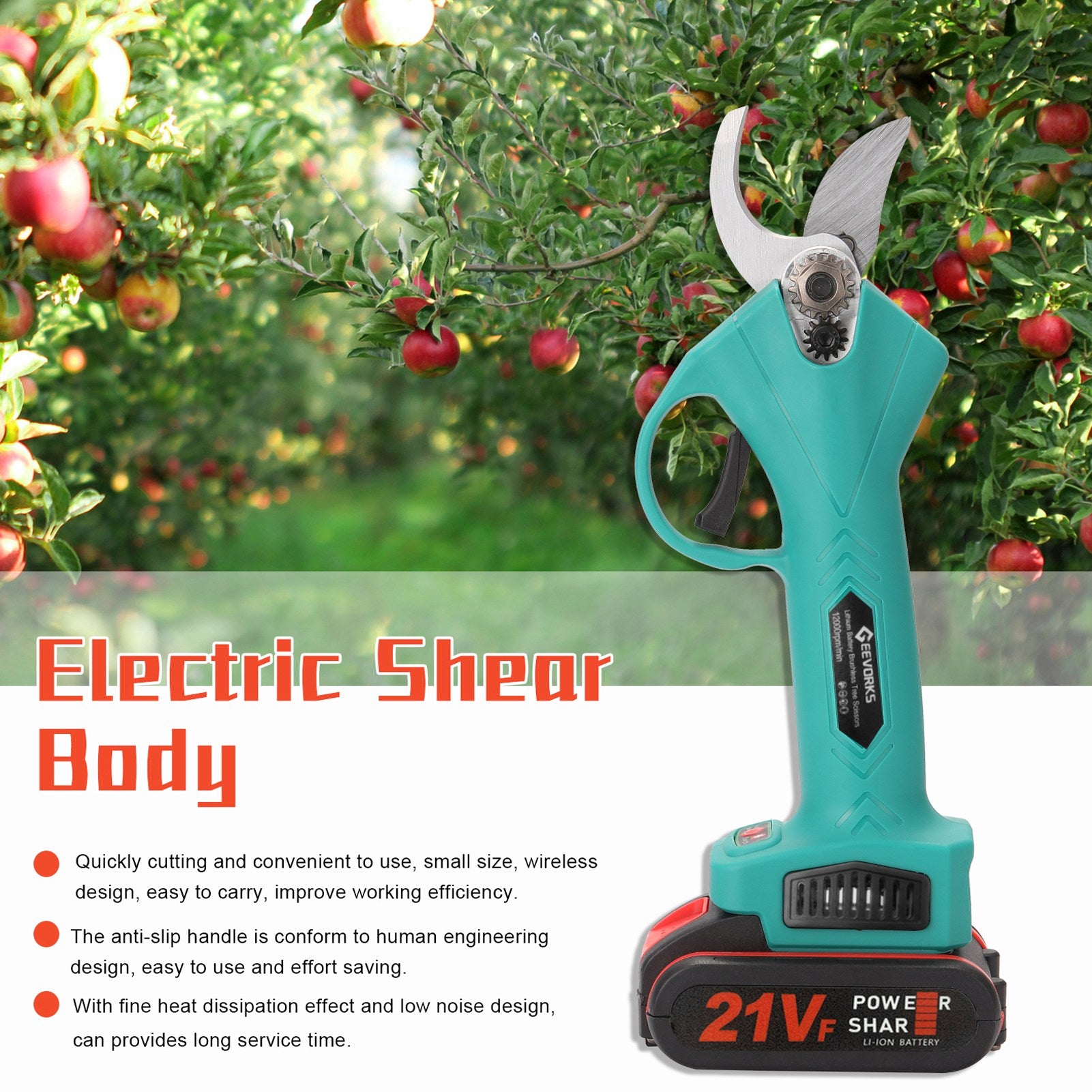 Electric Pruning Shears 21V 1200mAh Battery Cordless Electric Shear for Gardening Fruit Tree