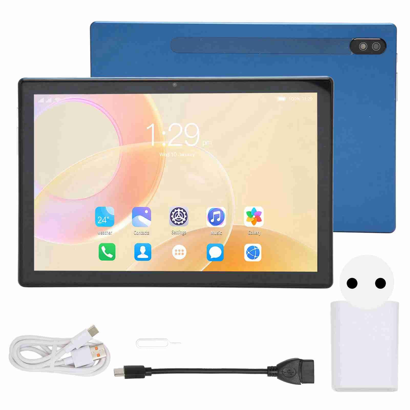 10 Inch Tablet 6GB RAM 256GB ROM Octa Core CPU IPS Screen Dual Camera 2 Card Slots 7000mAh 5G WiFi Blue Tablet 100‑240V Blue EU Plug