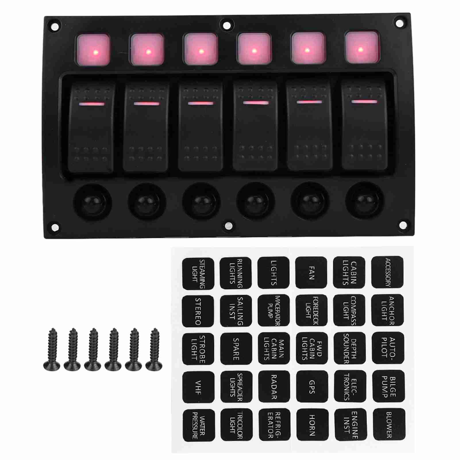6P 12/24V Car Boat RV Yacht On/Off Toggle Switch Panel with LED Light Indicator Circuit Breaker