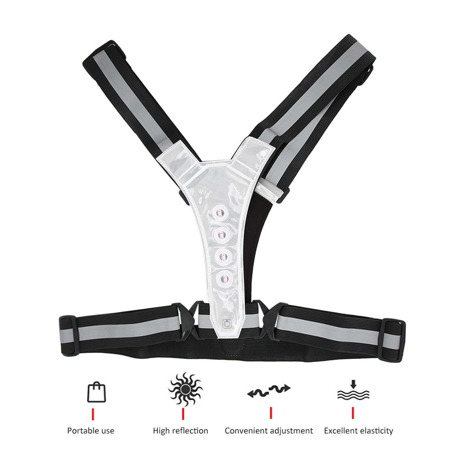 Elastic LED Adjustable Visibility Reflective Vest Gear Stripes for Outdoor Night Sport Safetyblack white