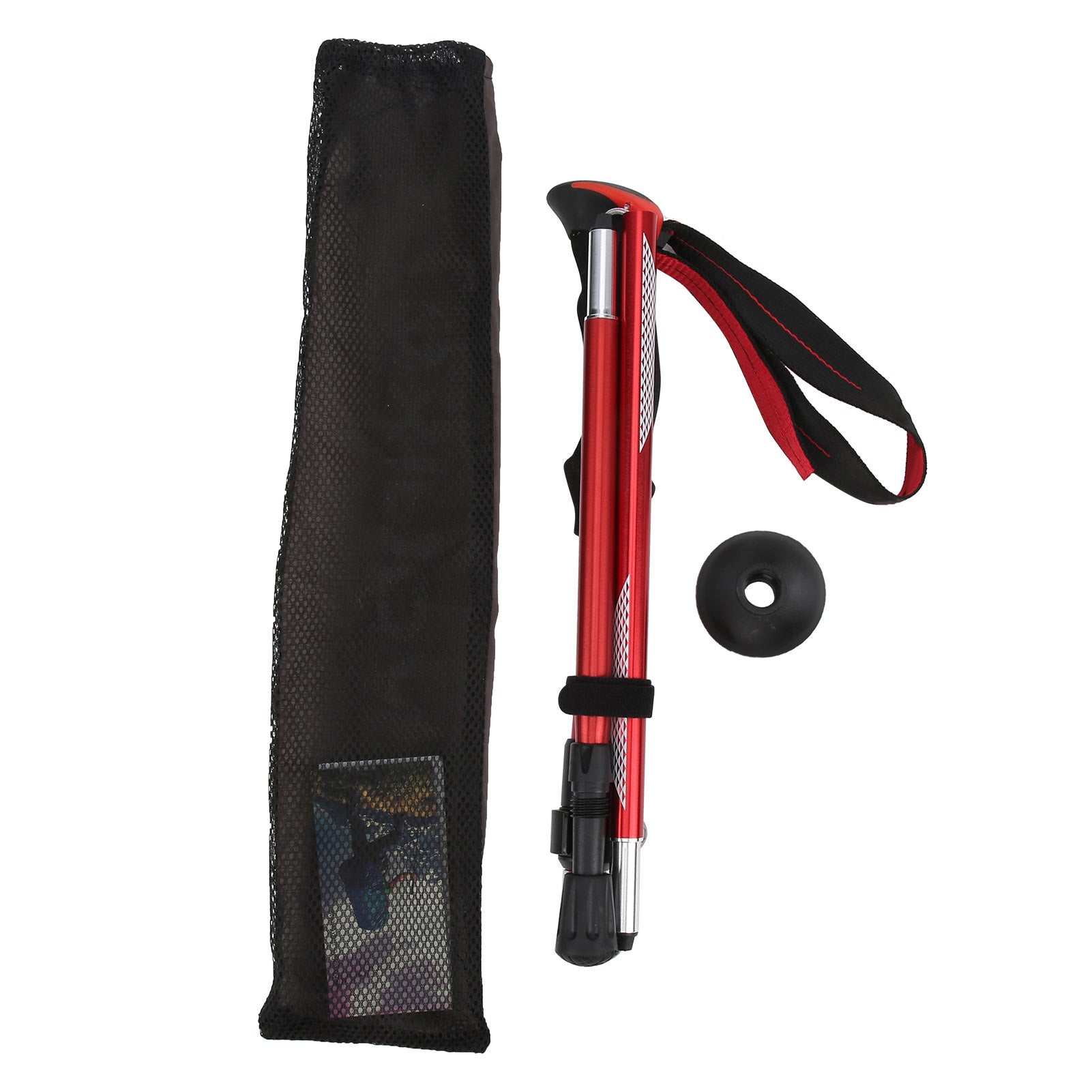 Collapsible Lightweight Aluminum Pole Hiking Stick Cane for Trekking Mountaineering FoldableShort(for Woman)‑Red