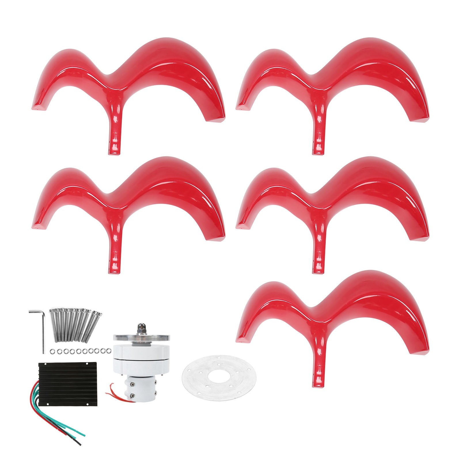 5 Blades Wind Generator 24V 48V Automatic Identification Gourd Shaped Vertical Axle Wind Turbines Kit Red 300W