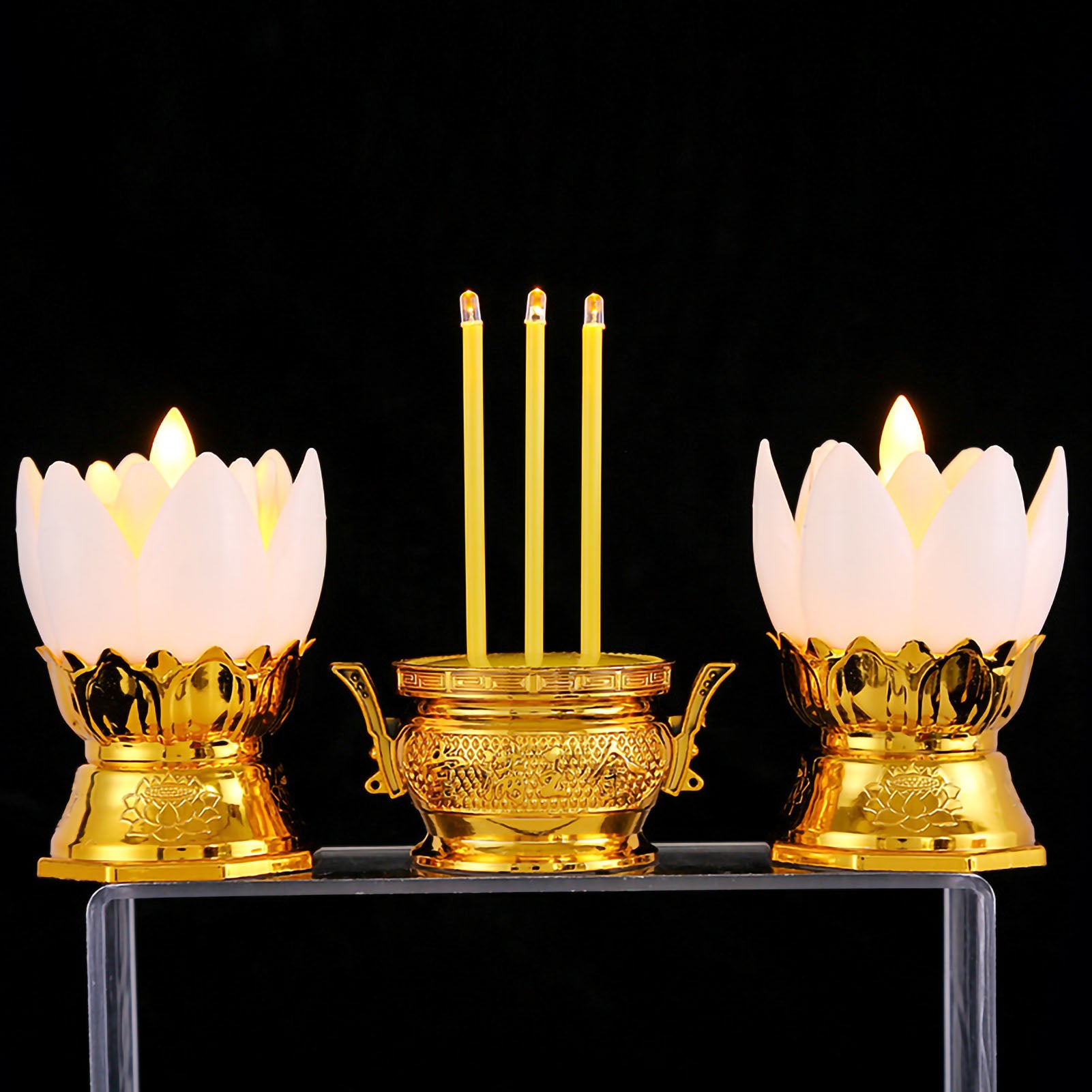 1 Set LED Lotus Simulation Candle Holder Electronic Luminous Candlestick Lamp Holder White