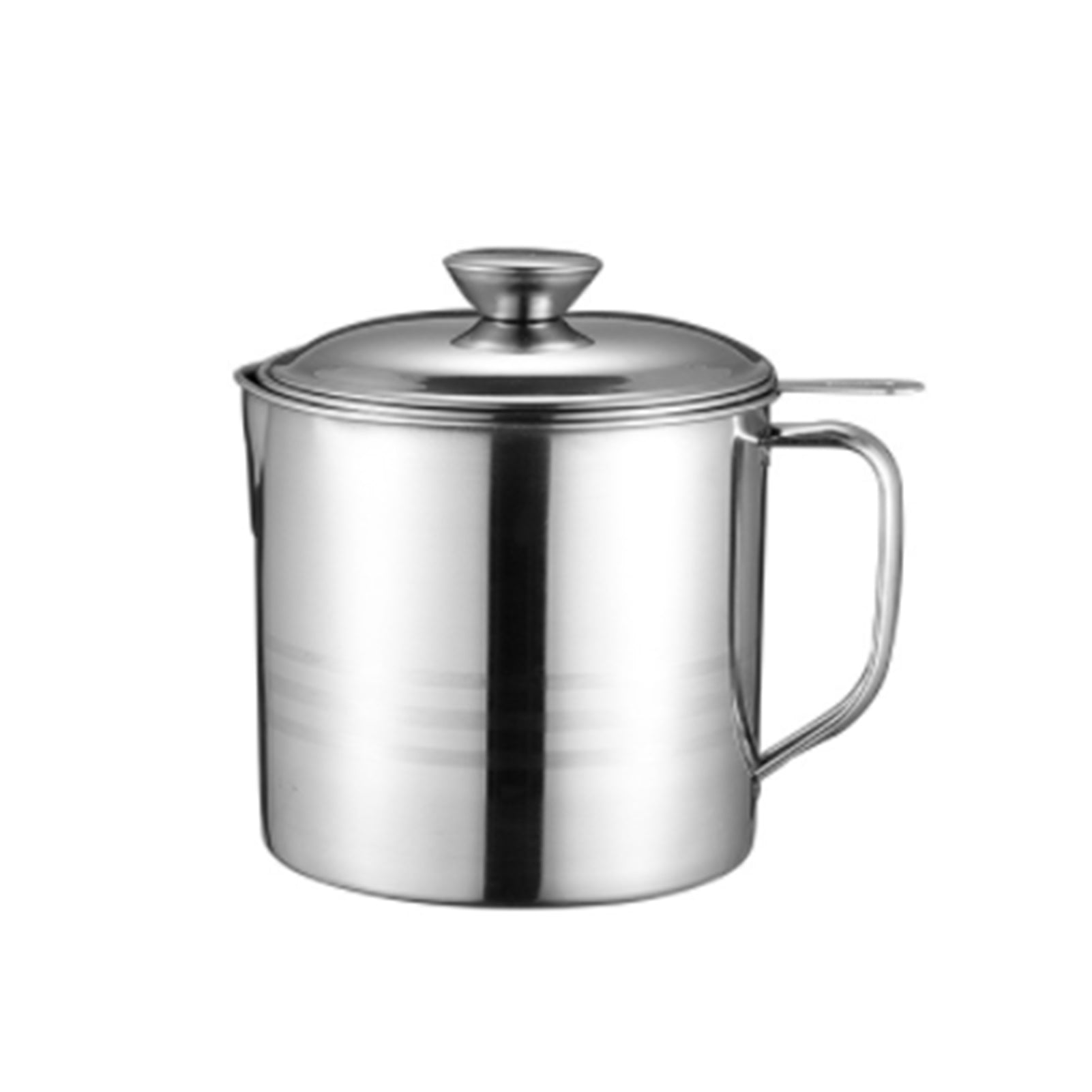 Oil Filter Pot Stainless Steel Food Grade Dust Proof Fine Mesh Grease Strainer Storage Can with Lid for Kitchen1.8L (304) With Plate Cup Handle