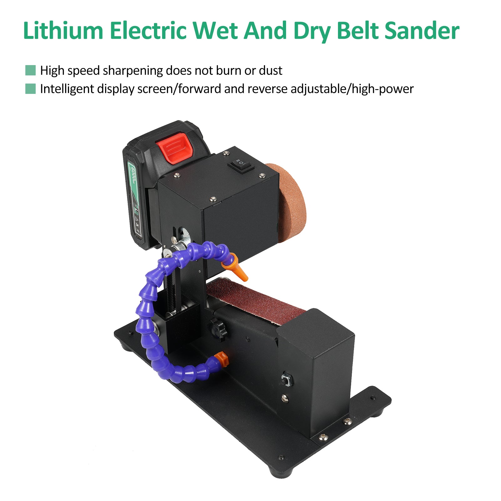 250W Wet And Dry Belt Sander Mini Belt Sander Electric Bench Grinder Sanding Machine Constant Speed Small Grinder Sharpener Polisher Machine with Water Pipe and 10 Sanding Belts for DIY Woodworking Resin Jewelry Making Knife Sharpener