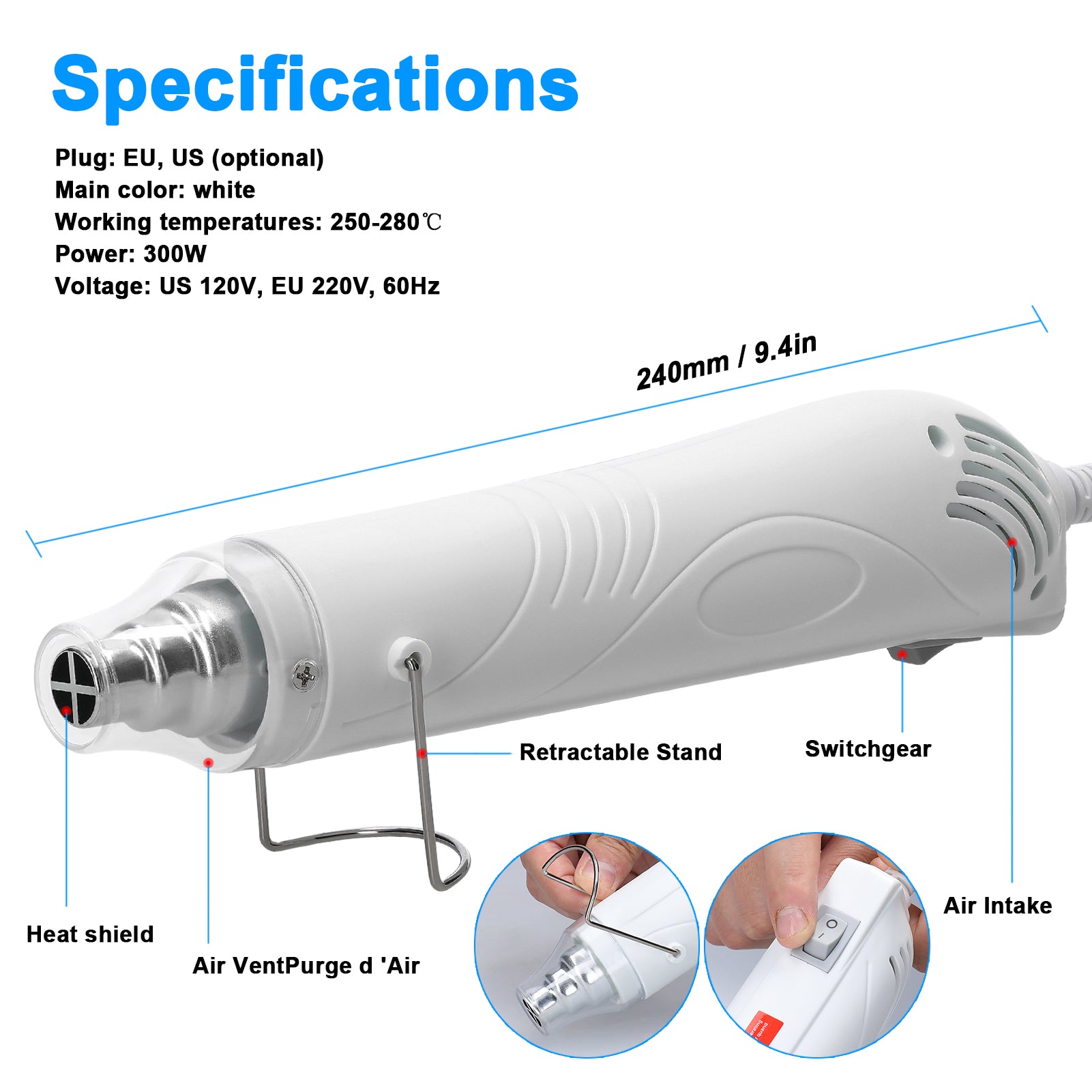 Compact Home Use HotAir Machine DIY Using Heat Machine with Supporting Bracket Portable Handheld HotAir Machine Shrink Plastics DIY Tools