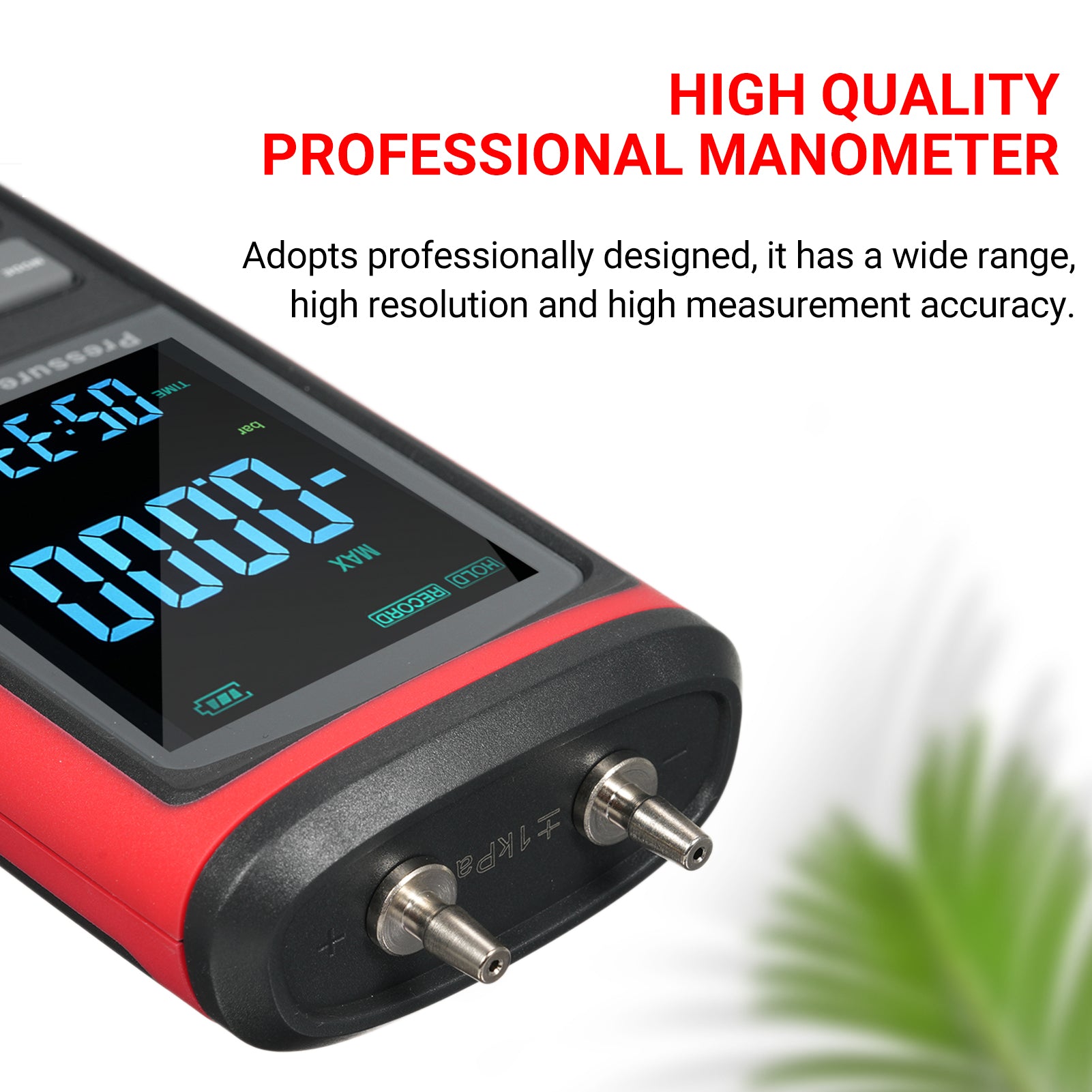 GT5101 Digital Manometer, Dual-Port Manometer Gas Pressure Tester, Handheld Professional Air Pressure Meter, 13 Selectable Units Differential Pressure Gauge, with Large LCD Display