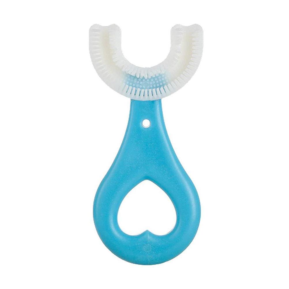 2Pcs U Shaped Toothbrush Food Grade Soft Rubber Manual Training Toothbrush Oral Cleaning for Baby Blue Heart Type