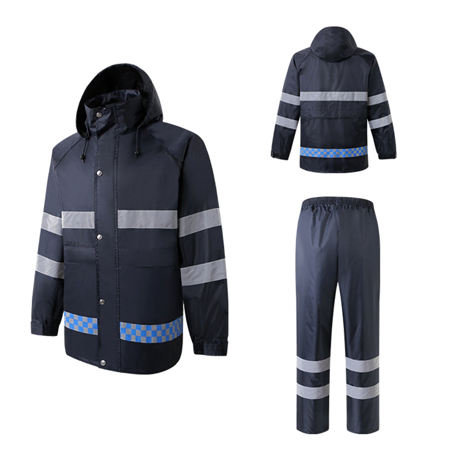 High Visibility Reflective Waterproof Raincoat Suits Outdoor Rain Gear Motorcycle Cycle Rain Coats Cover Men Rain Poncho Jacket Hooded Rainwear Four Season L