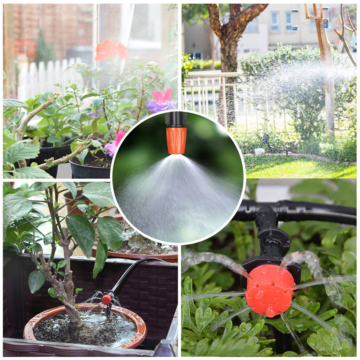 Plant Watering Drip Irrigation Kit DIY Watering System with Electronic Automatic Irrigation Timer Nozzles Misters Drippers 40 Meters Tubing for Garden Lawn Patio