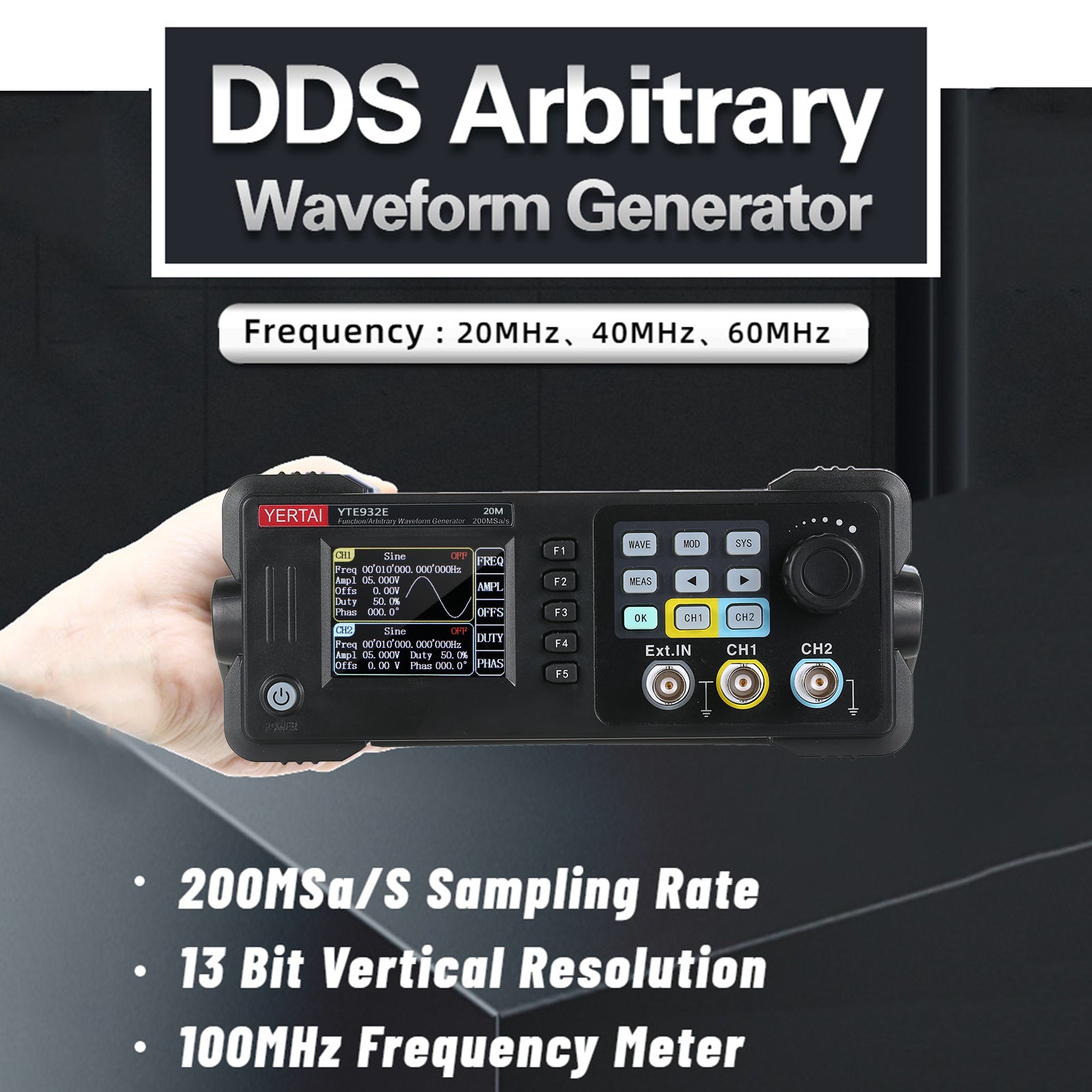 Dual-channel Function Arbitrary Waveform Generator Portable 2-Channel 200MSa/S Sampling Rate 8k Storage Depth Signal Source 2.4-inch TFT LCD Digital Arbitrary Waveform Generator