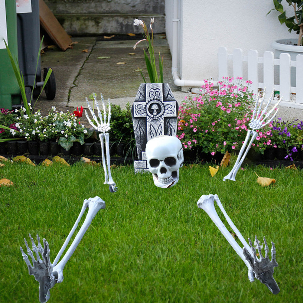 Halloween Skeleton Props Skeleton Head Bone and Arms Lawn Stakes Halloween Cemetery Coffin Creepy Party Supplies Decor