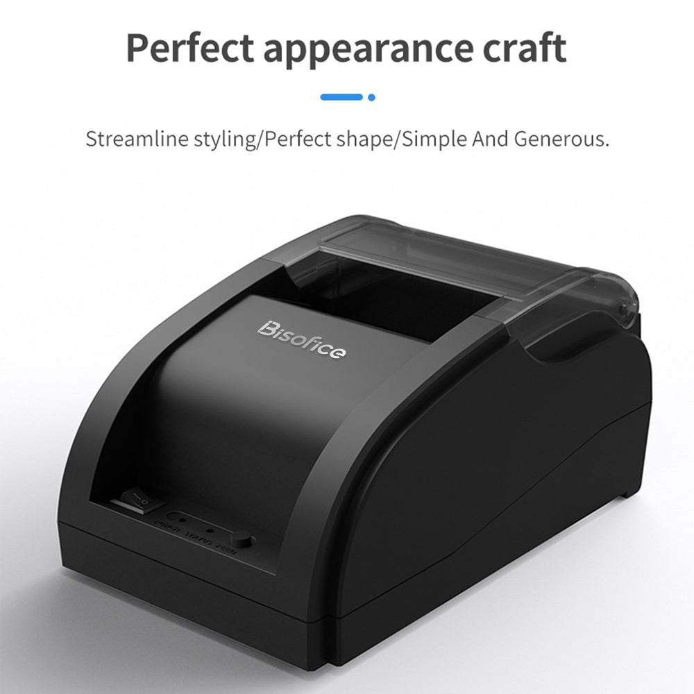 Bisofice Desktop 58mm Thermal Receipt Printer Wired Barcode Printer USB Connection with 1 Roll Paper Inside Support ESC Command Cashbox Connecting Compatible with Windows Android for Supermarket Store