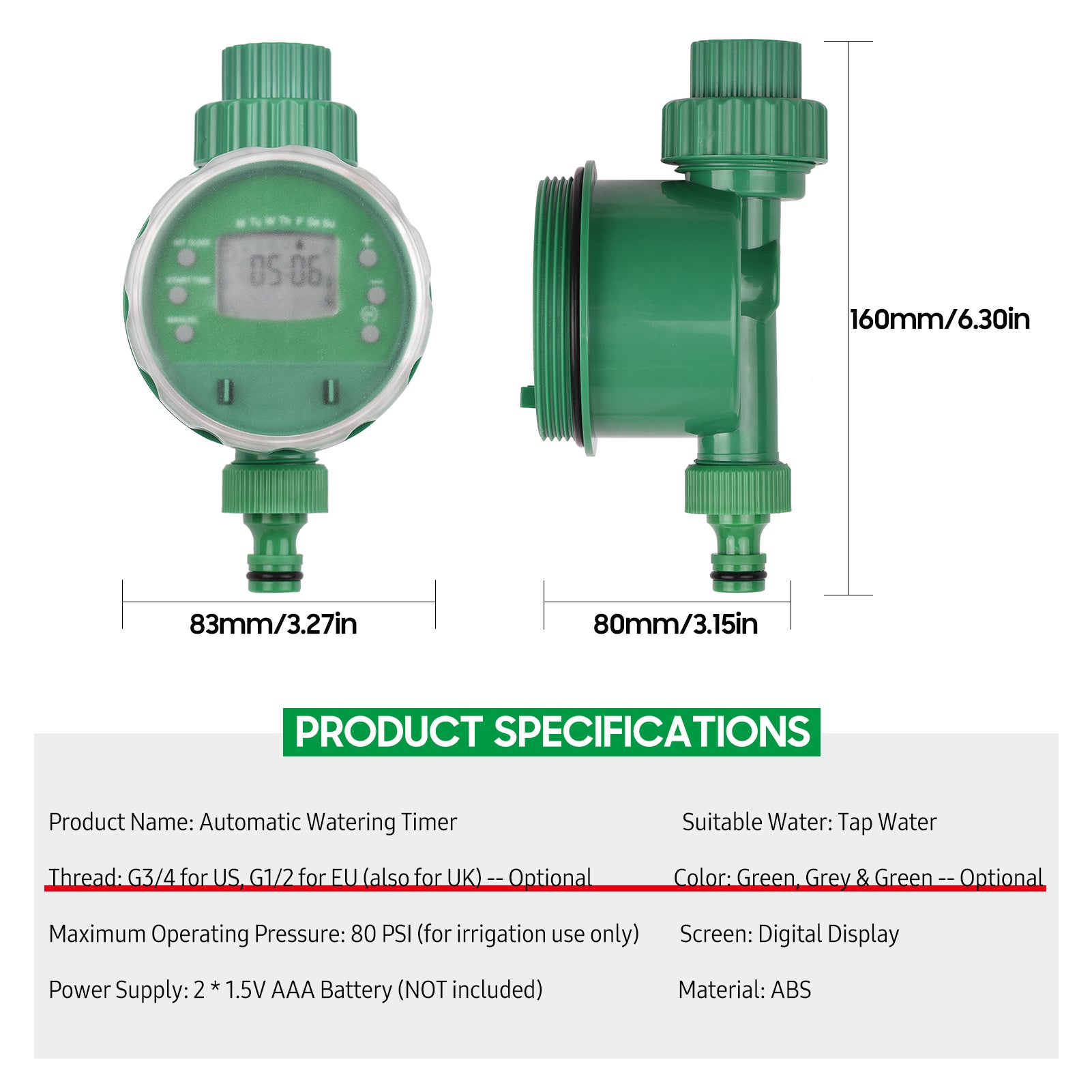 Digital Automatic Watering Timer Programmed Garden Irrigation Timer Battery Operated Intelligent Water Irrigation Controller for Lawn Farmland Courtyard Greenhouse