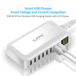 8 Ports Smart USB Charger 40W 8A Multi Port USB Hub with LCD Display Fast Charging Wall Charger Power Adapter with 4ft Long Power Cord