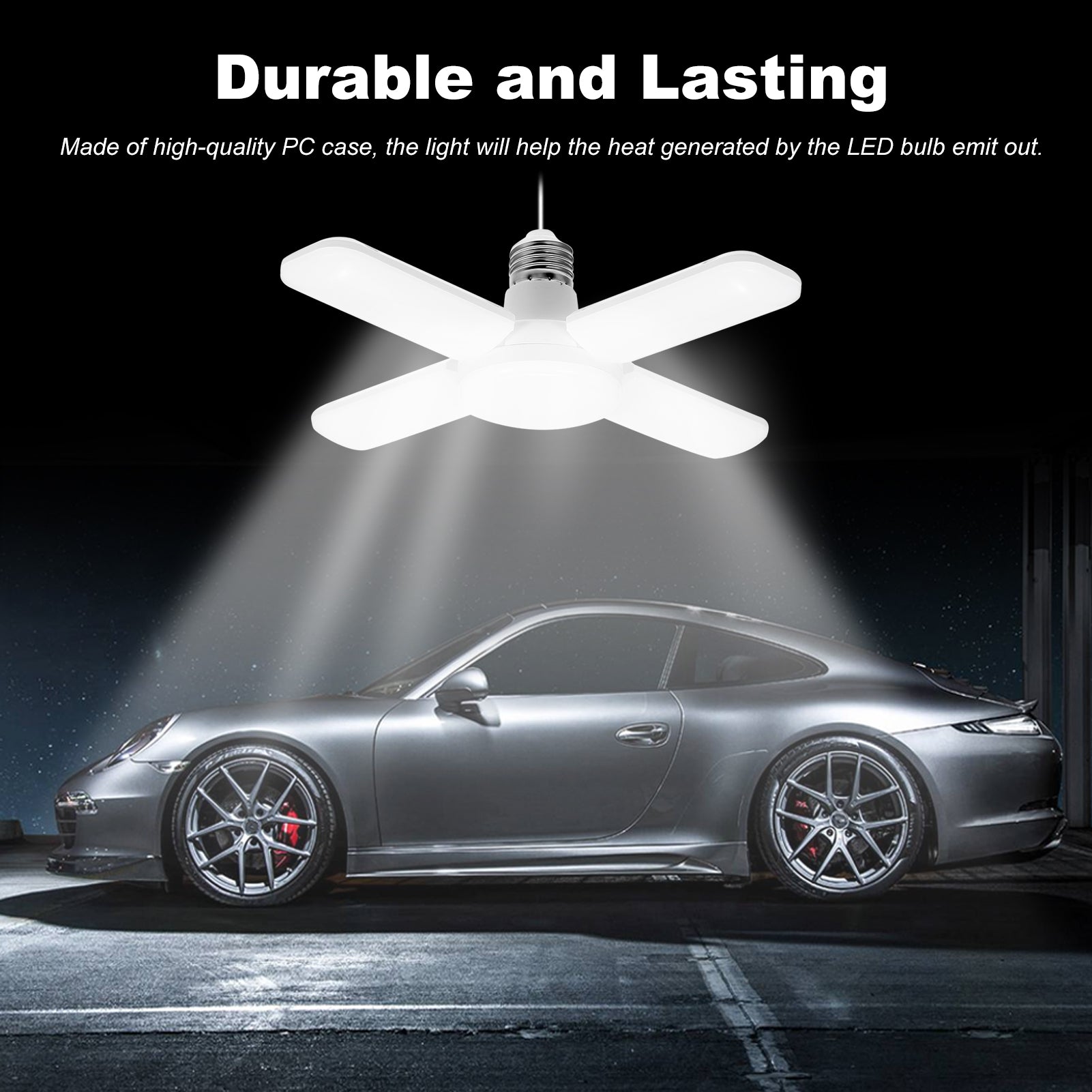 LED Garage Lights- Dimmable Garage Lights Ceiling, 48W 6000LM 6500K E27/E26 LED Garage Ceiling Lights with 4 Adjustable Panels for Garages, Workshop,indoor, outdoor, workshop and warehouse, full Area