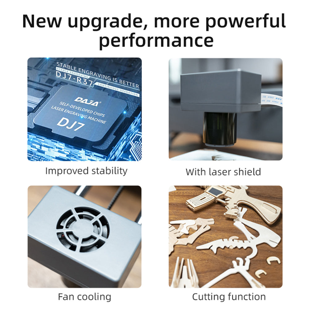 DAJA DJ7 Laser Engraver 5W  Semiconductor Laser Desktop Marking Machine with 150x150mm Work Area 0.01 Engraving Accuracy Eye Protective Shield Multifunctional Ports Suitable for Wood Leather Metal Kraft Paper Plastics Ceramics