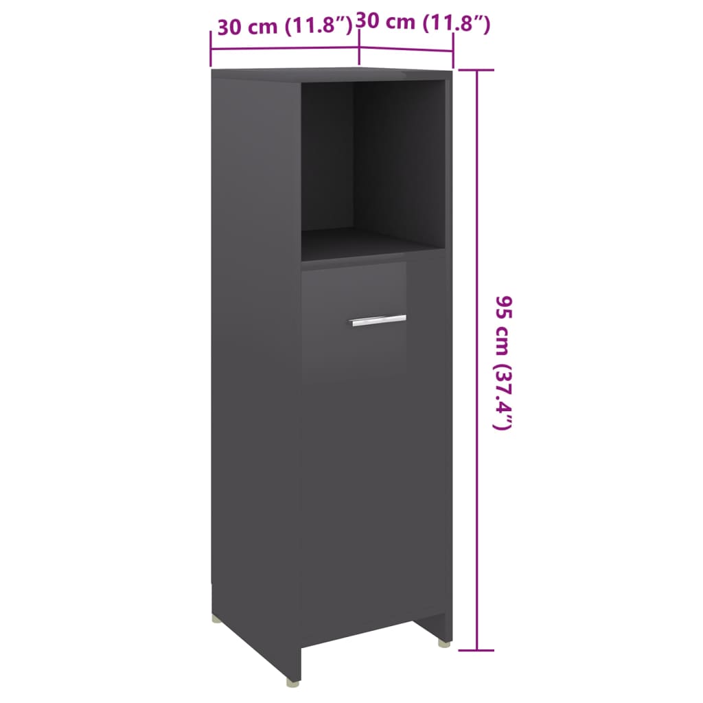vidaXL Bathroom Cabinet High Gloss Grey 30x30x95 cm Engineered Wood