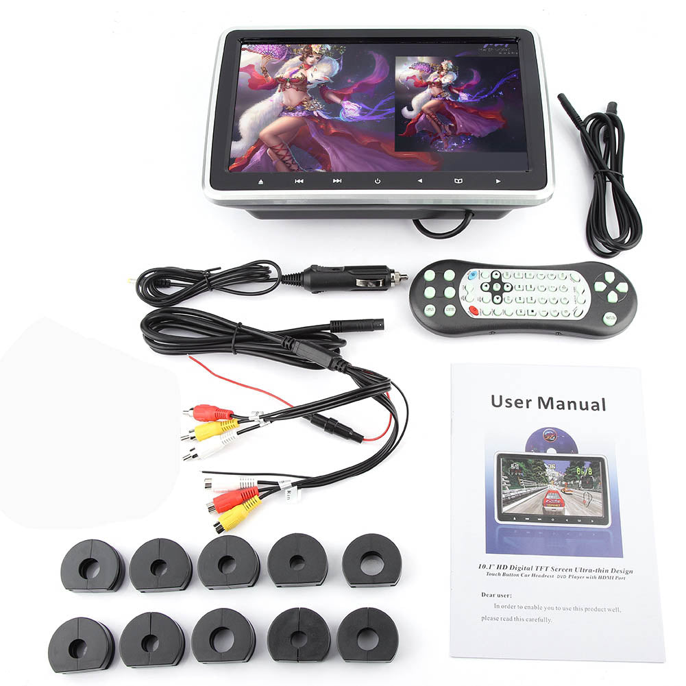 10.1in TFT HD Car Headrest DVD Player Clip-on Portable Digital Pillow Monitor