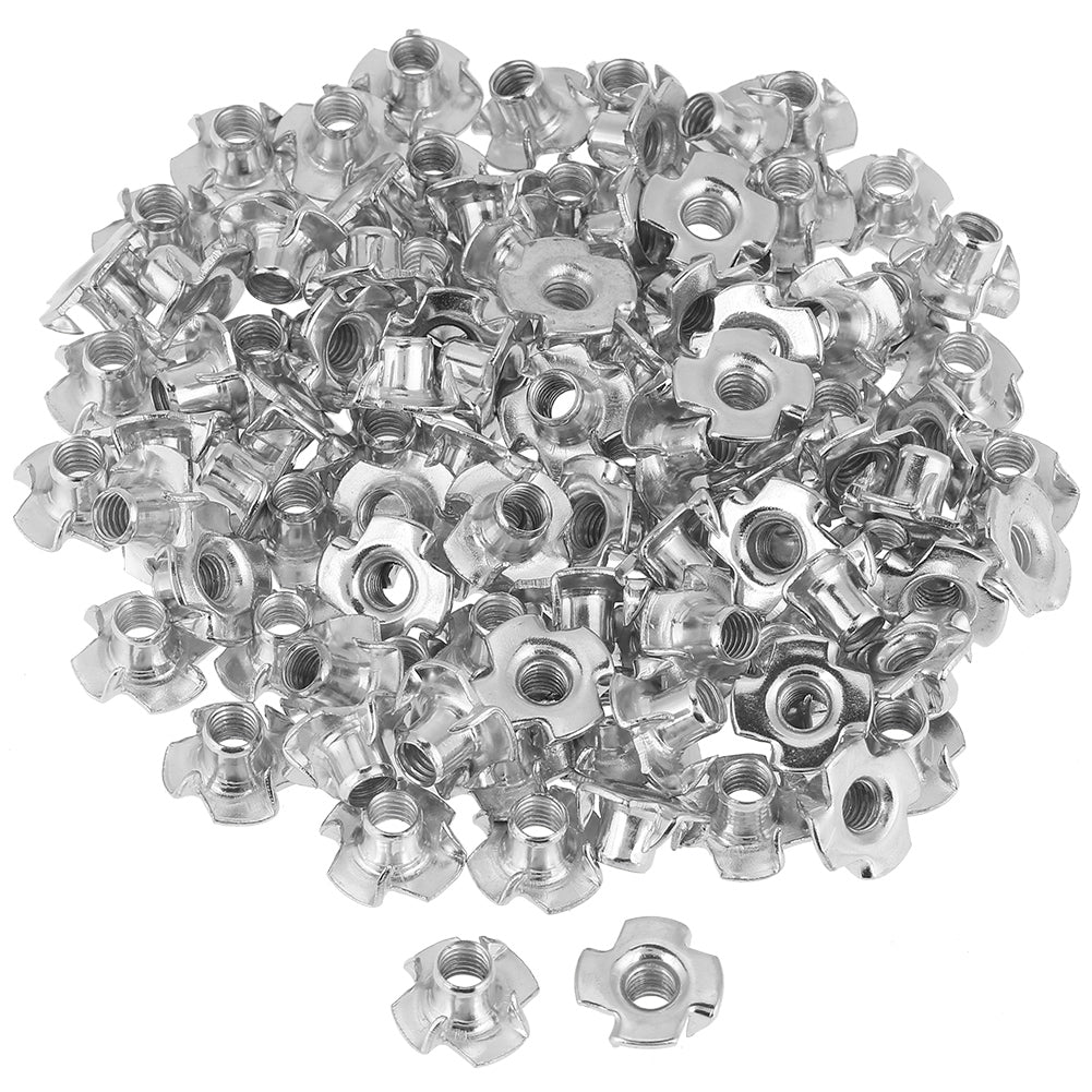100pcs Zinc Plated Carbon Steel T Nut Four pronged Tee Nuts For Woodworking Furniture (M8)