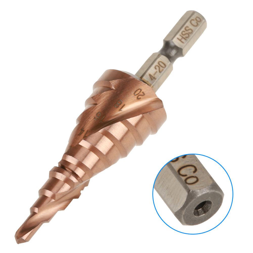 1Pcs Hexagonal Handle Spiral Groove Step Cone Cobalt Drill Bit High Speed Steel(4-20mm)