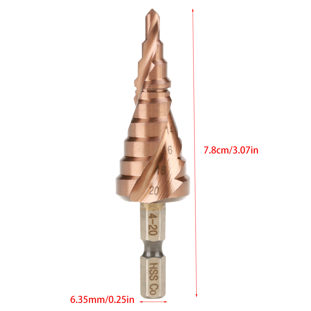 1Pcs Hexagonal Handle Spiral Groove Step Cone Cobalt Drill Bit High Speed Steel(4-20mm)