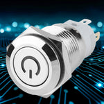 40pcs 16mm Metal Momentary Push Button Switch Auto Reset Flat Head 12V LED Light 5-Pin (Blue)