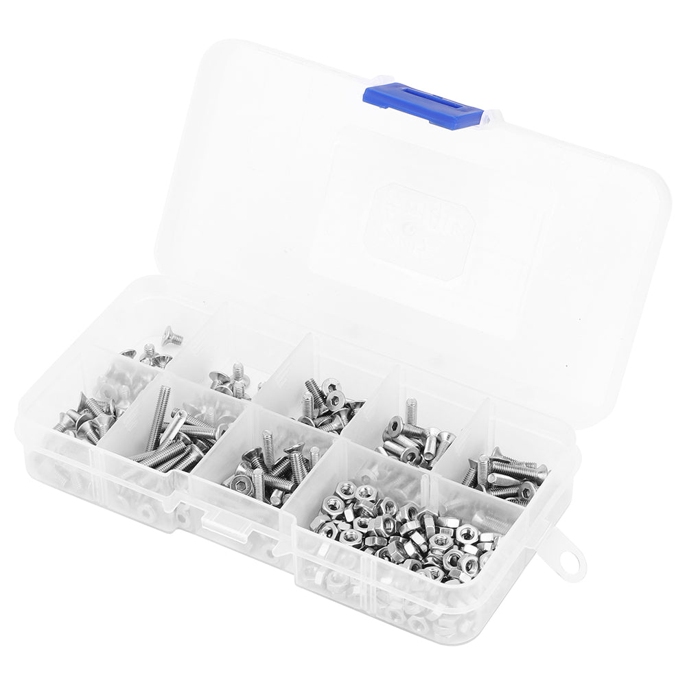340pcs M3 Hex Socket Flat Head Stainless Steel SS304 Screw Bolt Nut Assortment Set
