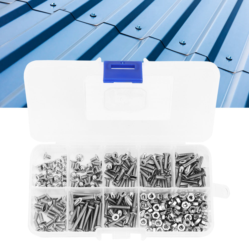 340pcs M3 Hex Socket Flat Head Stainless Steel SS304 Screw Bolt Nut Assortment Set