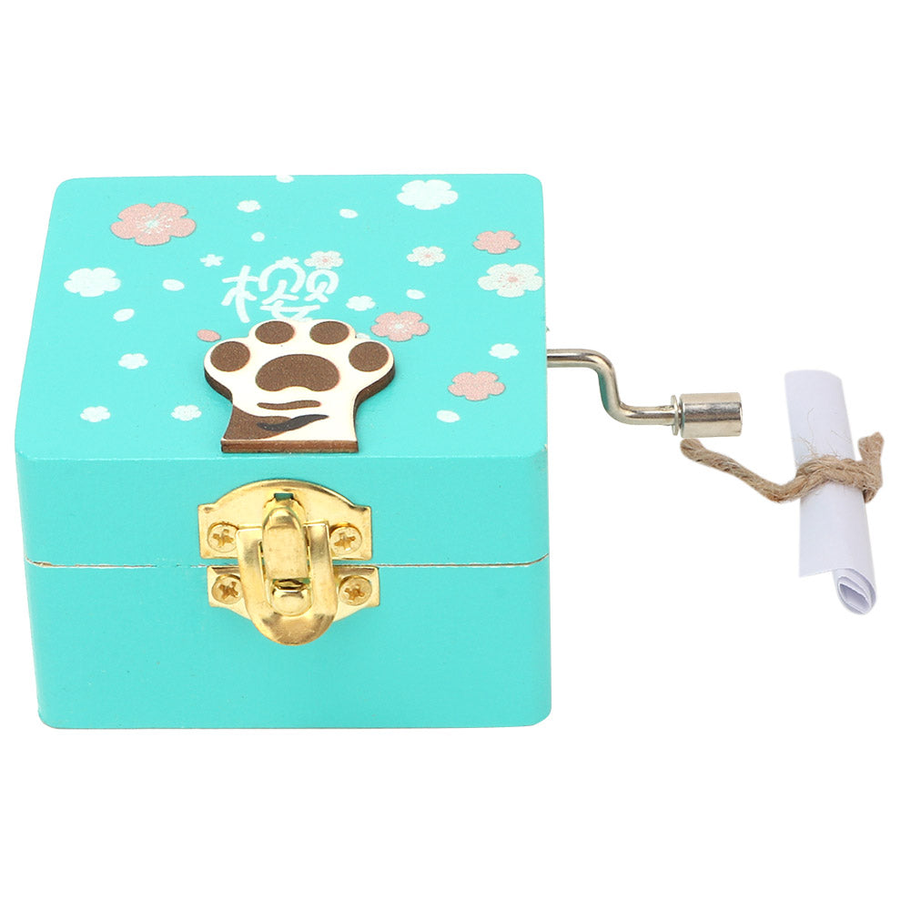 Cute Cat Claw Hand Crank Music Box Delicate Birthday Gift Craft Home Decoration (Green)