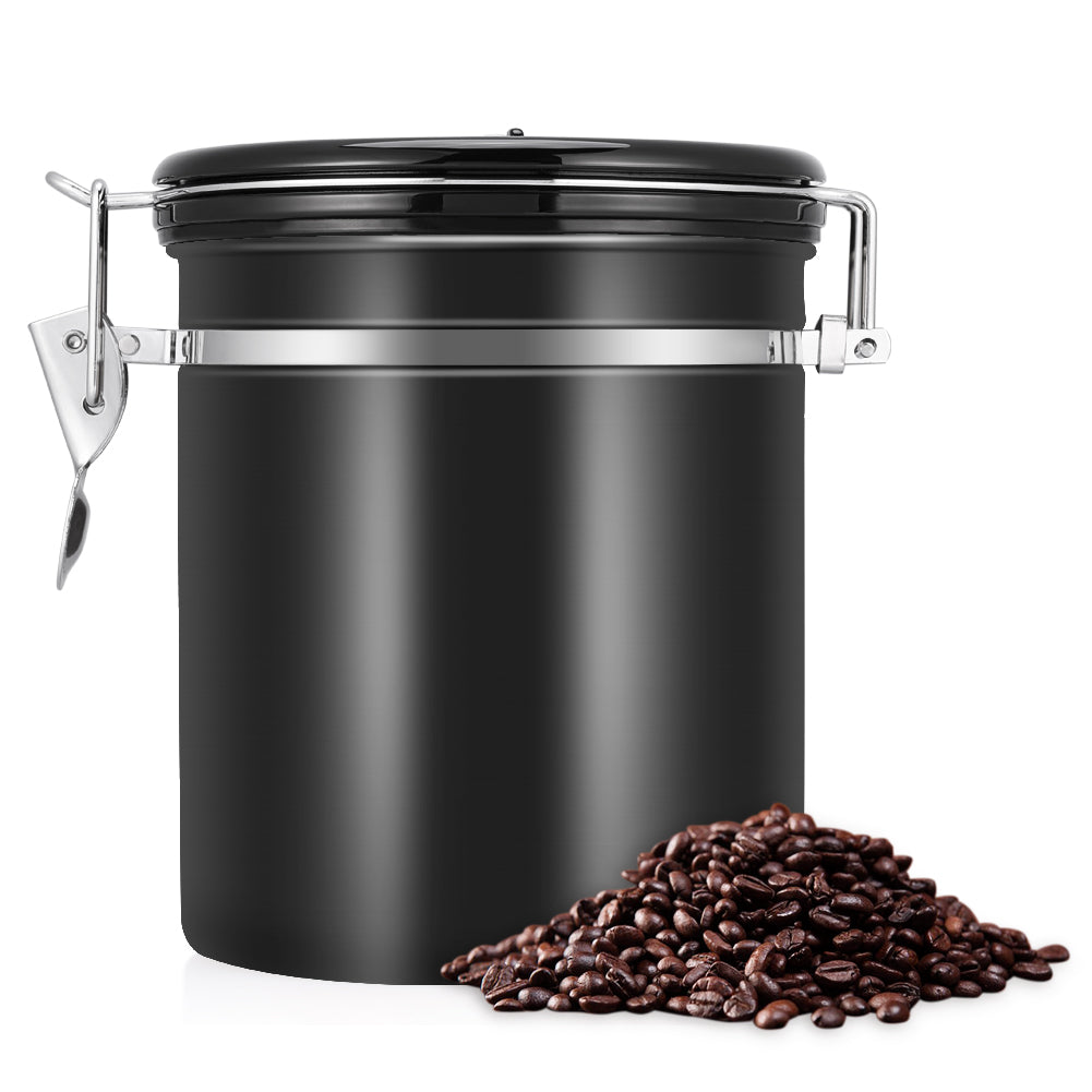 1.5L 304 Stainless Steel Airtight Coffee Beans Container Storage Canister Can Black